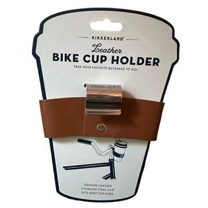NWT Kirkland Genuine Brown Leather & Stainless Steel Bike Cup Holder